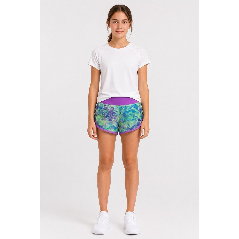 Ivivva by Lululemon Girls 12 Relay Racer Shorts Lined Purple Green Run